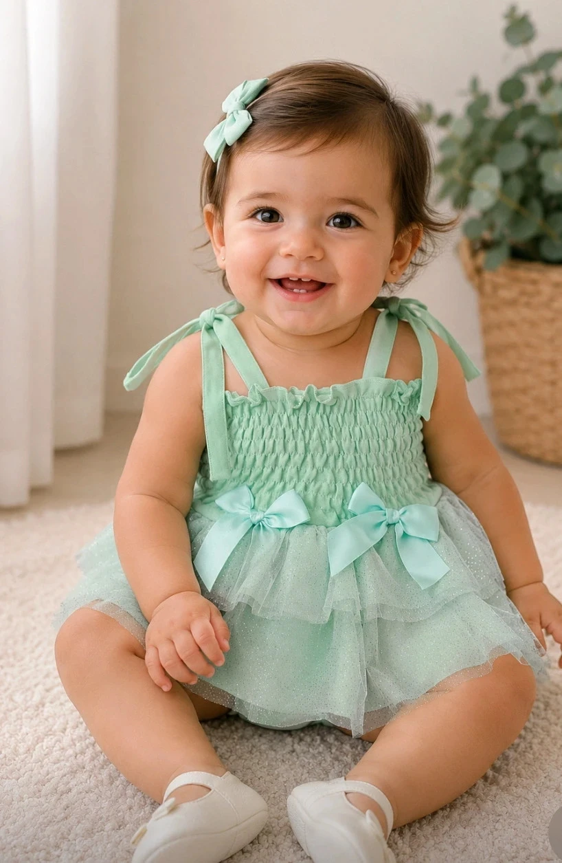 Mint Green shiny dress 💚 | 12 months | Handmade | New with tag – photo 2